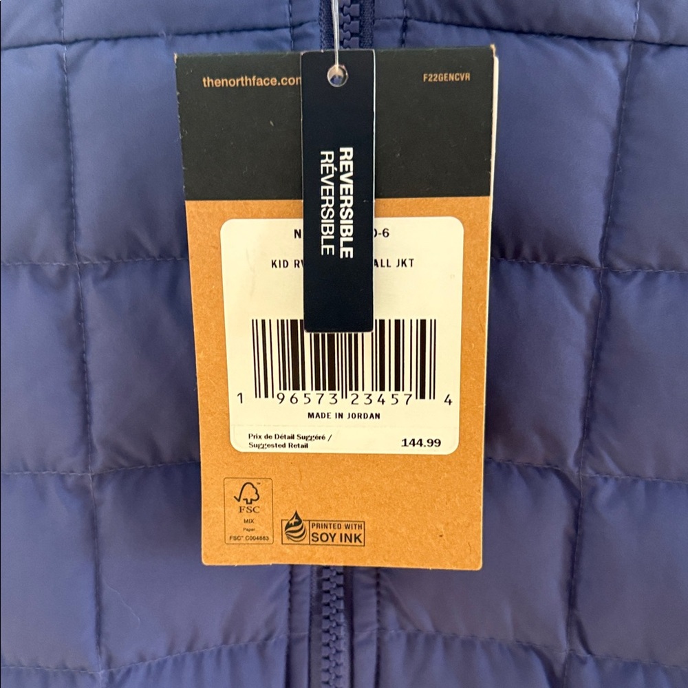 The North Face Kids Navy Blue/purple Quilted Puffer Jacket with Hood - Picture 2 of 3